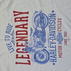 Harley-Davidson White T-Shirt with Blue and Red Print